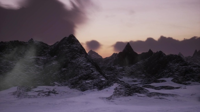 落基山脉的山峰在金色的日落天空。3d渲染艺术品。