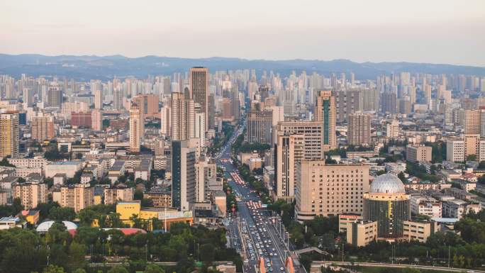 太原府西街车流航拍延时