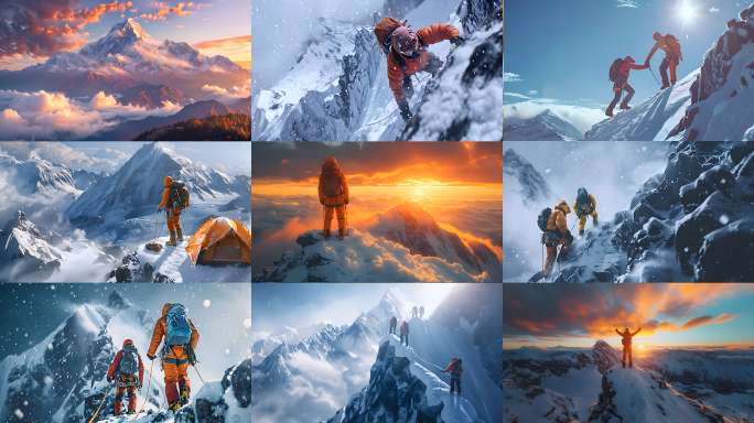 登山运动员登顶雪山