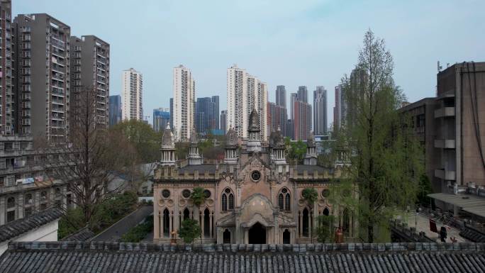 航拍武汉旅游地标古建筑古德寺