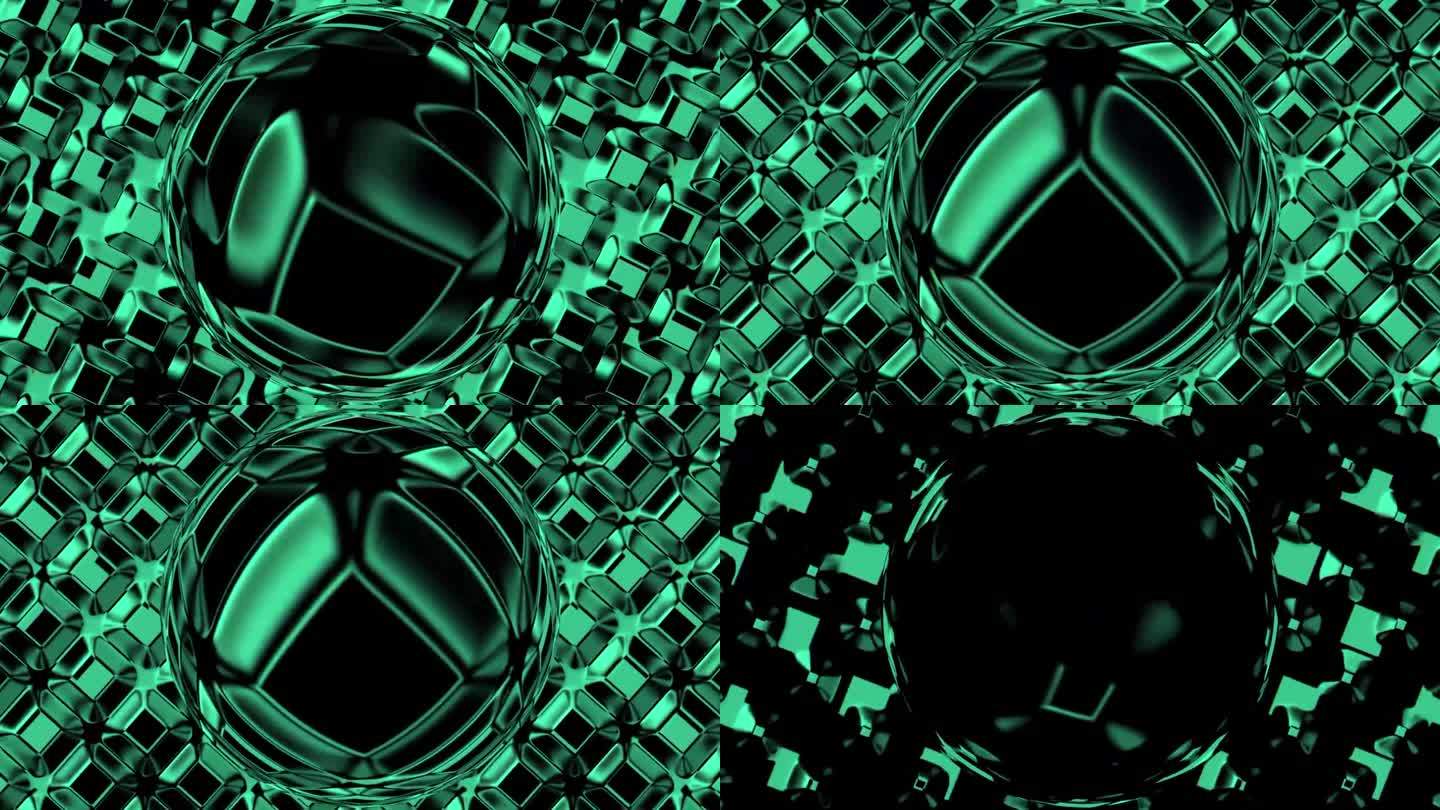 绿色液体玻璃背景的运动设计与球体动态移动。完美的字幕视频背景。