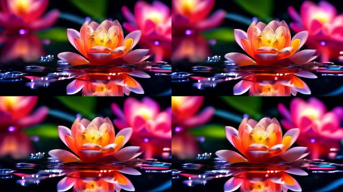 抽象水彩花朵发光色块流动变幻艺术背景8