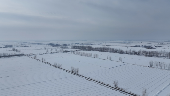 【原片】航拍雪后村庄大地农田田野风光雪景