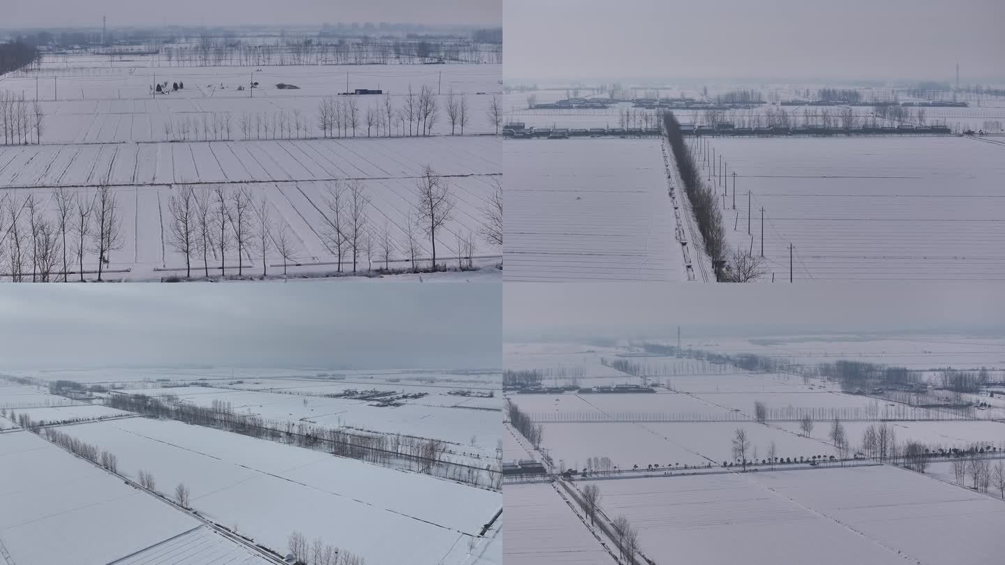 【原片】航拍雪后村庄大地农田田野风光雪景