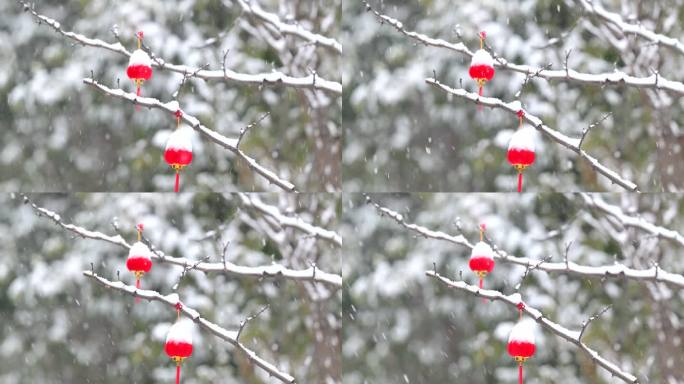 漫天大雪中的小红灯笼