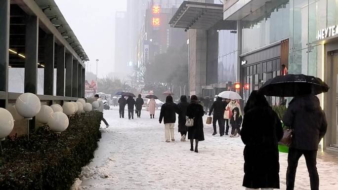 下雪天 车流 雪景 下雪人们 下雪