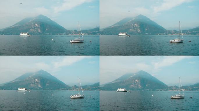 美丽的全景瓦雷纳村在科莫湖在意大利。意大利科莫湖畔的瓦雷纳。意大利著名的高山湖泊