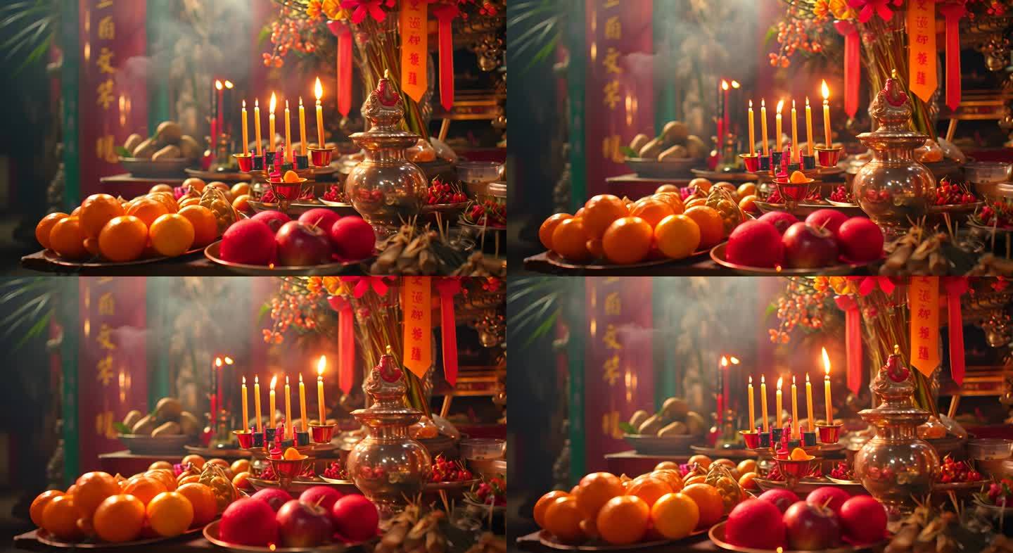 祭祀祭灶果盘水果蜡烛香火