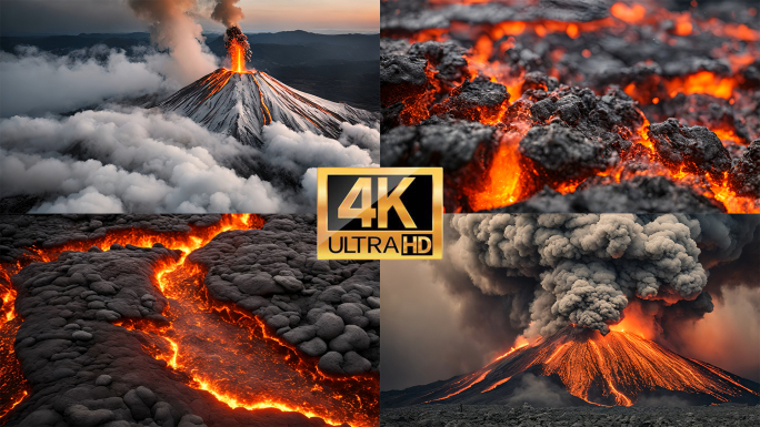 【4K】火山喷发火山爆发岩浆熔岩末日灾难