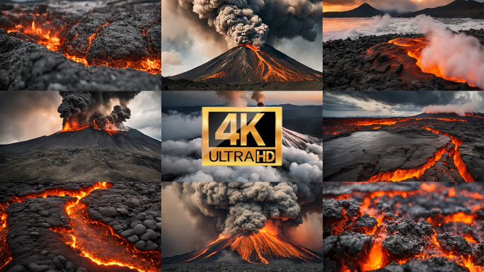 【4K】火山喷发火山爆发岩浆熔岩末日灾难