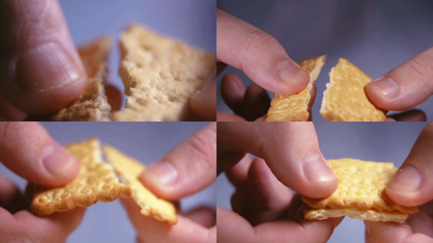 微缩慢动作视频的精致饼干破碎和打破成美味的碎片