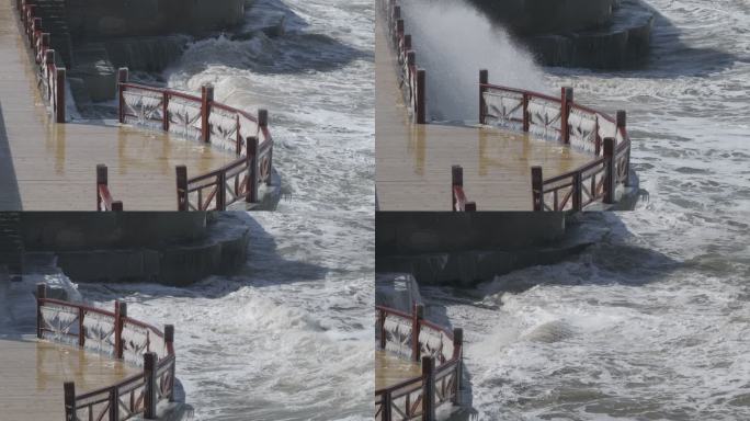 航拍威海环翠孙家疃葡萄滩海水浴场海岸海浪