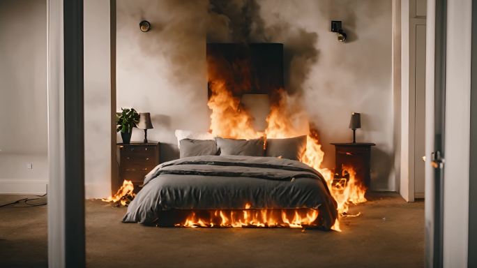 卧室失火自燃燃烧被子