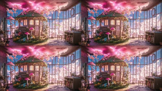 粉色蘑菇森林屋花房（舞台背景）