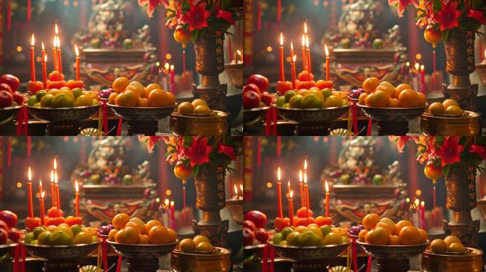 祭祀祭灶果盘水果蜡烛香火