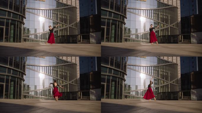 阿莱广告级城市宣传片舞蹈红裙女子在跳舞