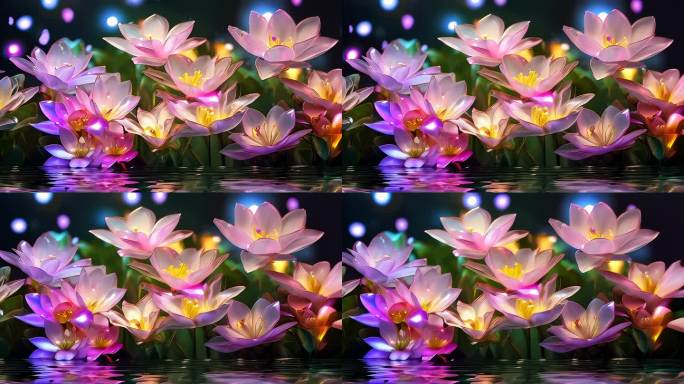 抽象水彩花朵发光色块流动变幻艺术背景16