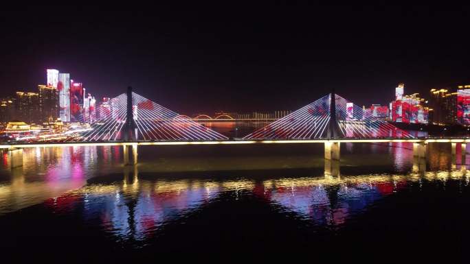 美丽银盆岭大桥灯光秀唯美湘江夜景