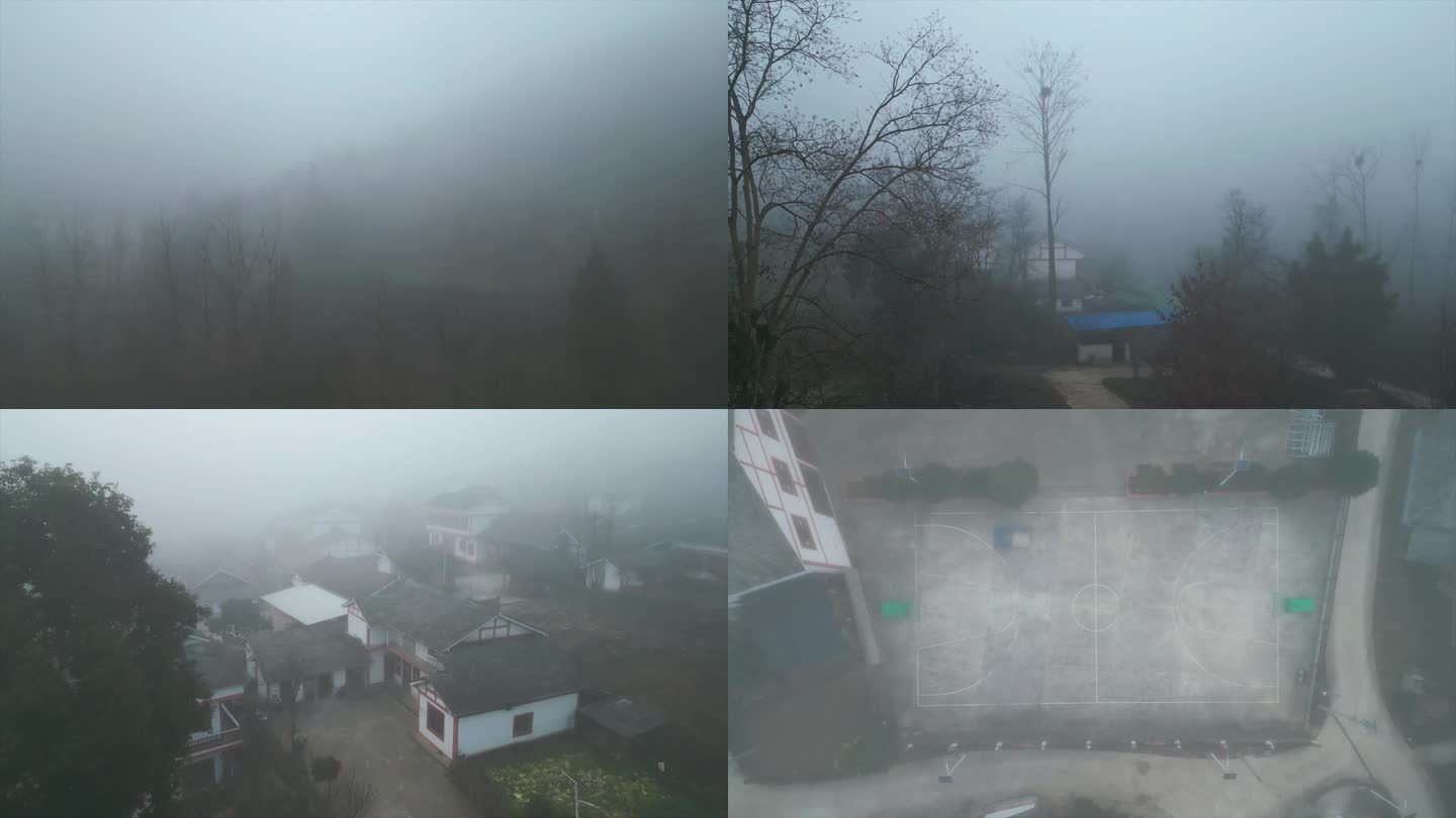 早晨村庄的朦胧大雾大口呼吸新鲜空气