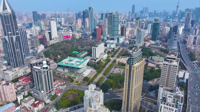 上海人民广场航拍延时黄浦区城市风景风光