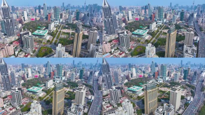 上海人民广场航拍延时黄浦区城市风景风光