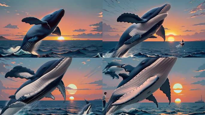 AI演绎鲸鱼跃出海面