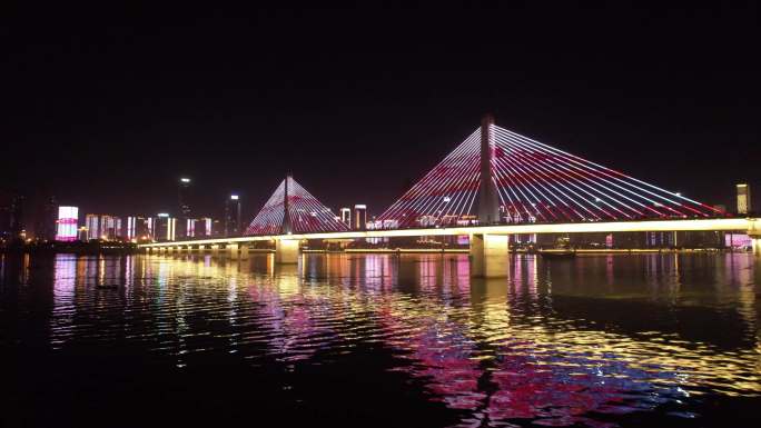 航拍美丽长沙银盆岭大桥夜景