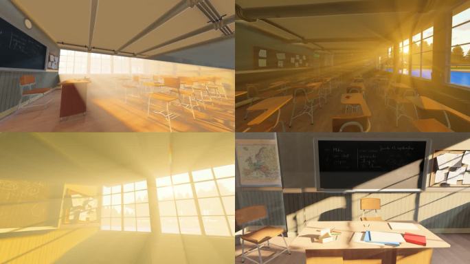 太阳光照进空教室的窗户视频