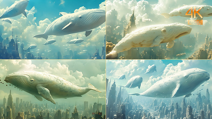 飞舞的巨鲲 白色鲲鹏漂浮城市超现实影片