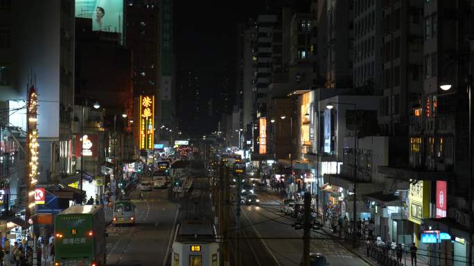 香港元朗青山公路夜景车流霓虹灯招牌