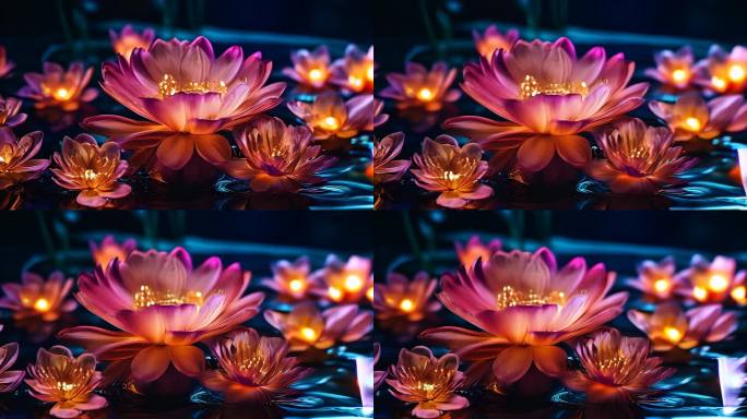 抽象水彩花朵发光色块流动变幻艺术背景5