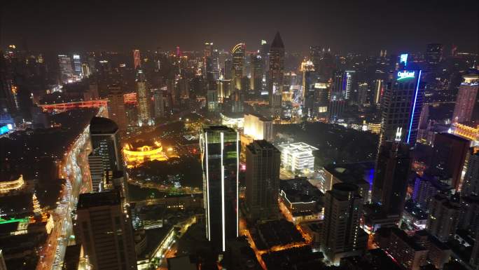 上海黄浦区延安东路夜景航拍延时城市夜晚繁