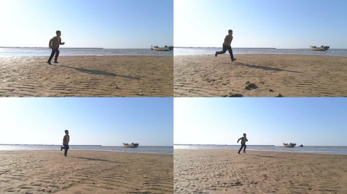 在海边奔跑的小男孩4K