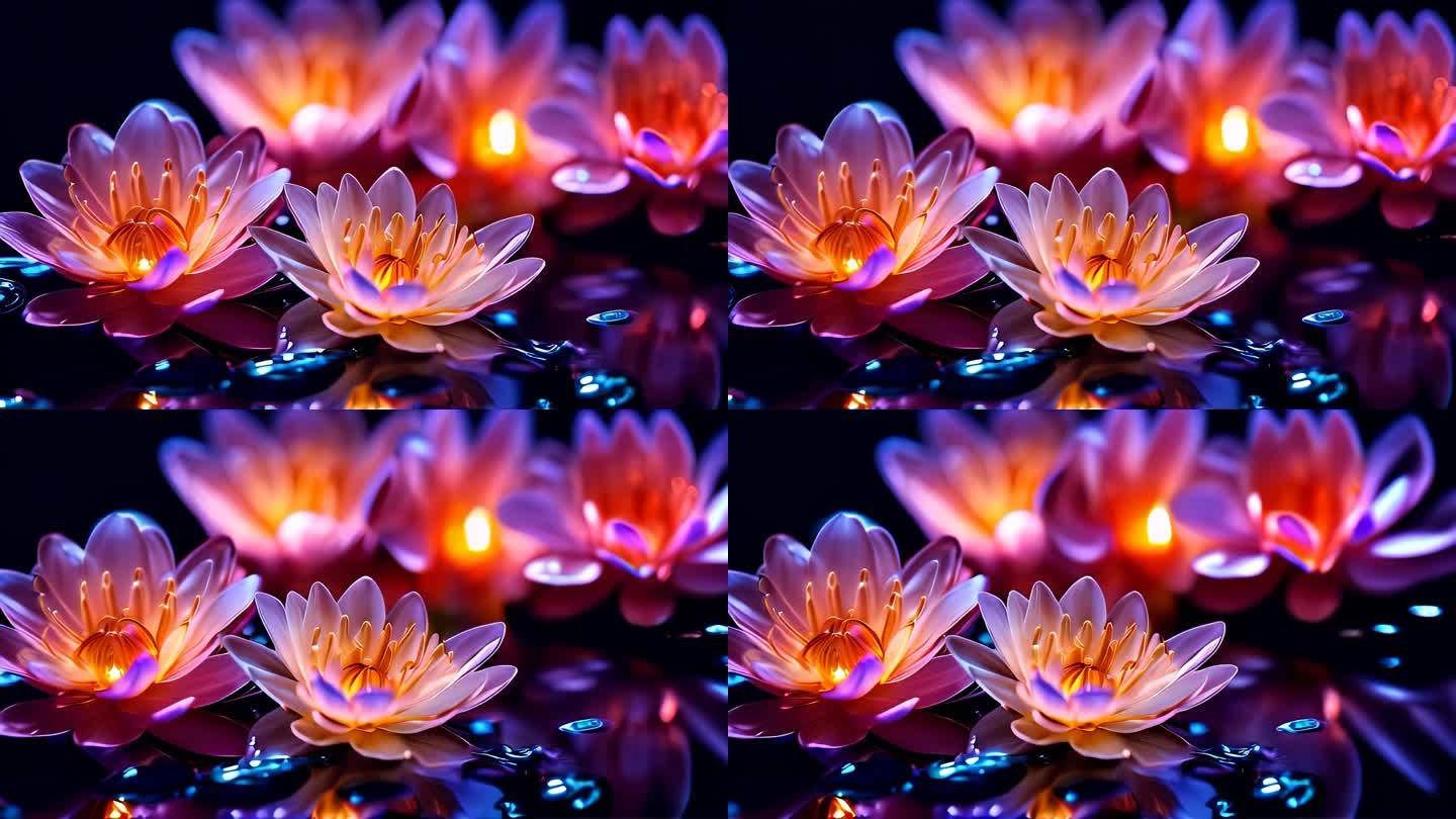 抽象水彩花朵发光色块流动变幻艺术背景9