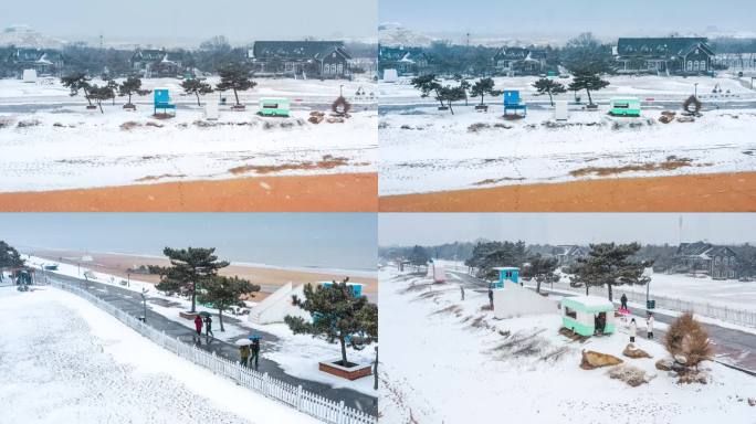 山东日照婚庆公园海边雪景航拍4K视频