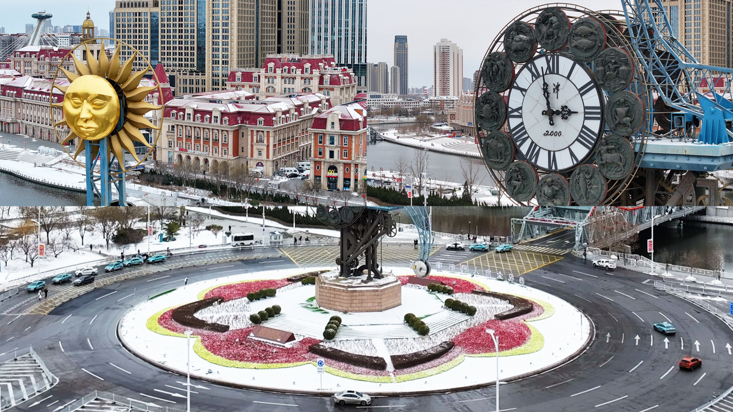 天津世纪钟雪景商用4K航拍素材