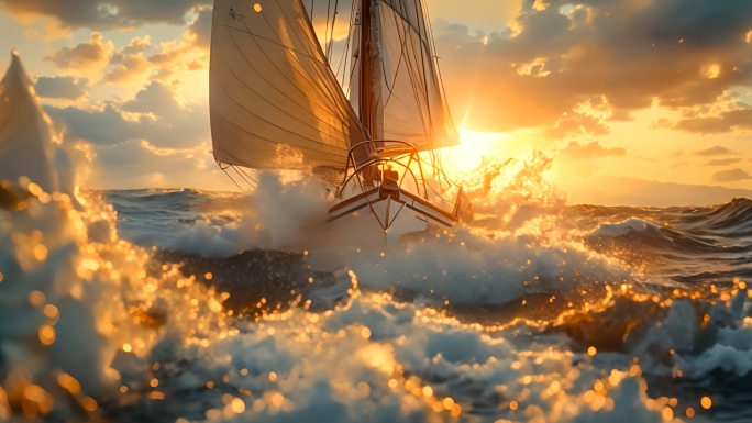 帆船航行乘风破浪前进奋斗励志