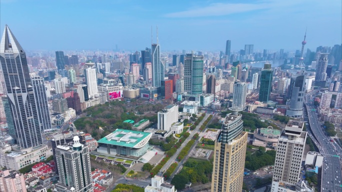 上海人民广场航拍延时黄浦区城市风景风光素