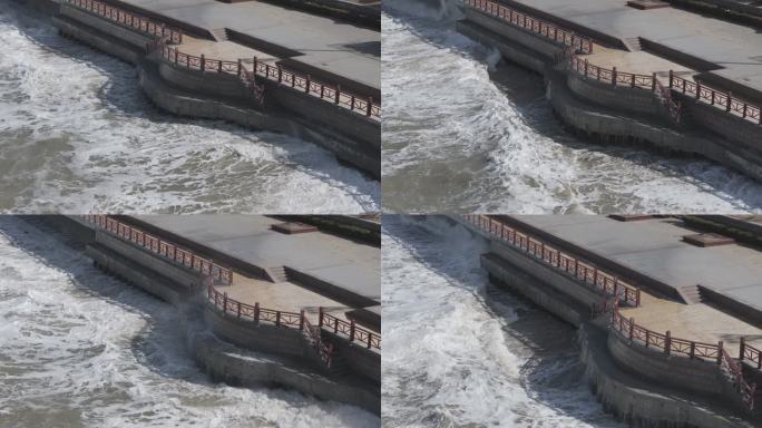 航拍威海环翠孙家疃葡萄滩海水浴场海岸海浪