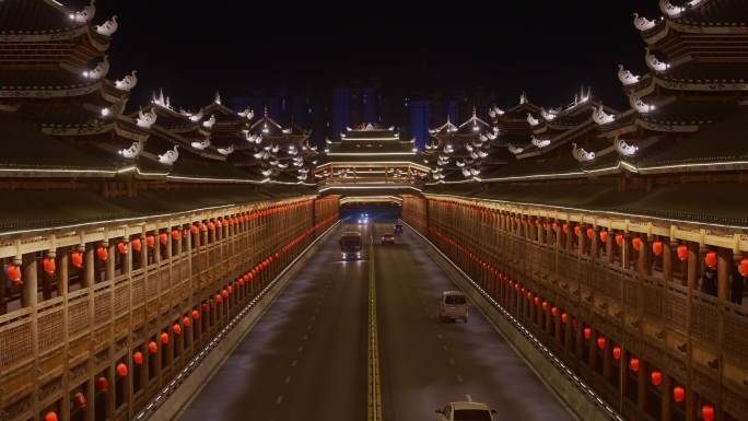 4K三江宜阳风雨桥夜景