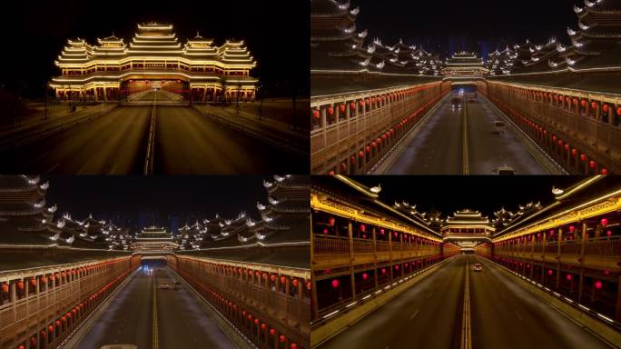 4K三江宜阳风雨桥夜景