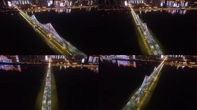 鸟瞰长沙湘江二桥银盆岭大桥夜景yz