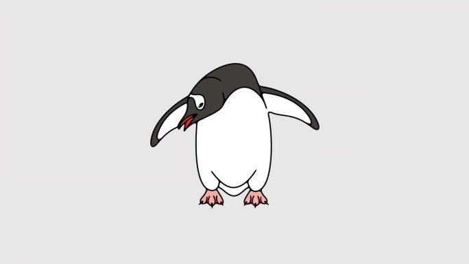 亚南极企鹅或巴布亚企鹅图形动画。阿尔法通道。动物，鸟，鸟类，羽毛，南极洲透明的背景运动设计。4 k的