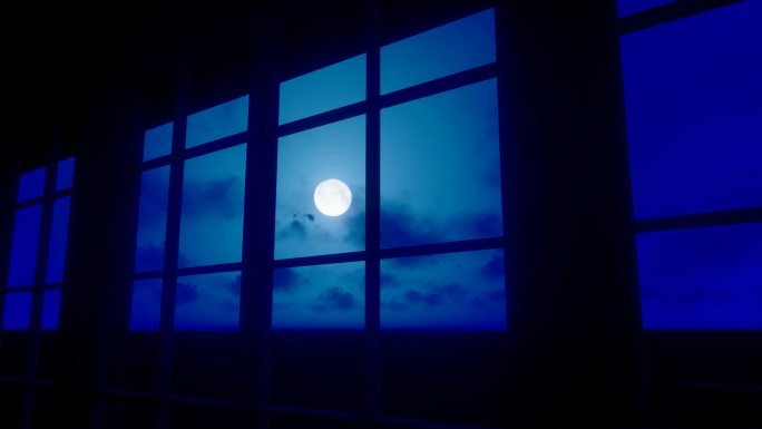 窗户外月亮升起