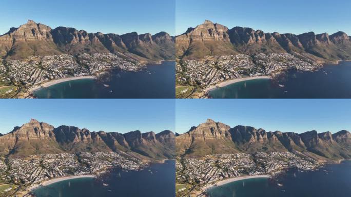 从无人机上俯瞰南非开普敦和坎普斯湾的十二使徒山