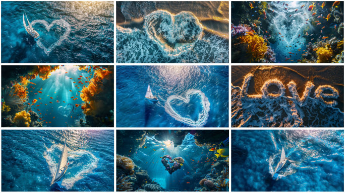 世界海洋日 创意爱心浪花 love