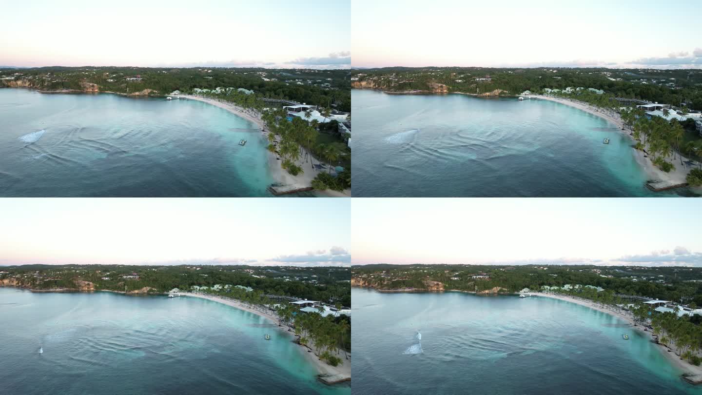 风景如画的卡拉维尔海滩在圣安妮，瓜德罗普-空中无人机拍摄