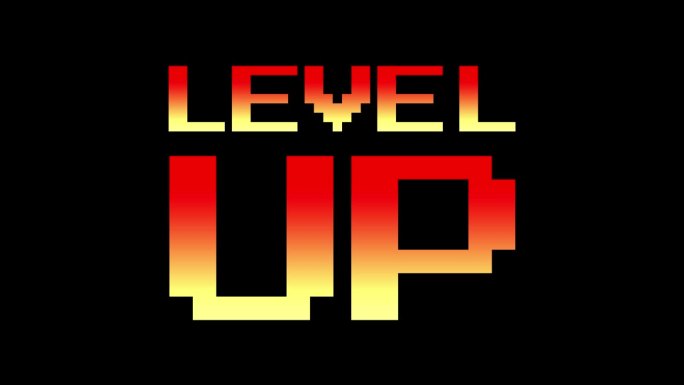 红色和橙色渐变的双线“LEVEL UP”，轻轻旋转和晃动