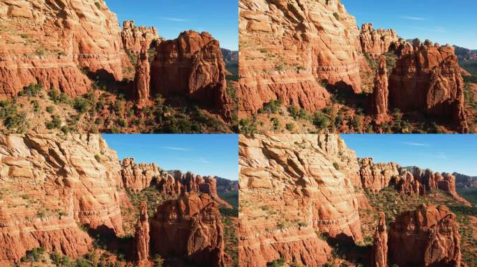 美国亚利桑那州塞多纳的红岩。鸟瞰图，炎热晴天的砂岩构造