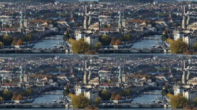 晴朗的白天苏黎世市湖滨中心区交通大桥航拍全景4k瑞士